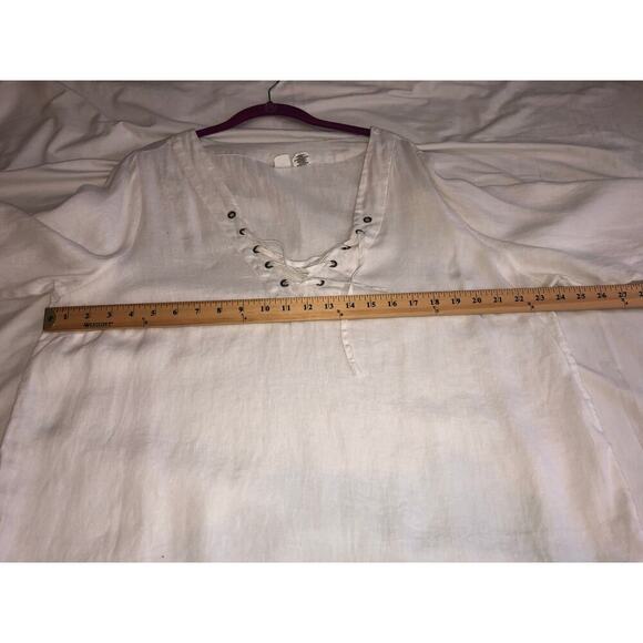 Artisan NY Linen Tunic Size 1X White Long Sleeve Grommet Lace Up Neckline Plus - Picture 5 of 8